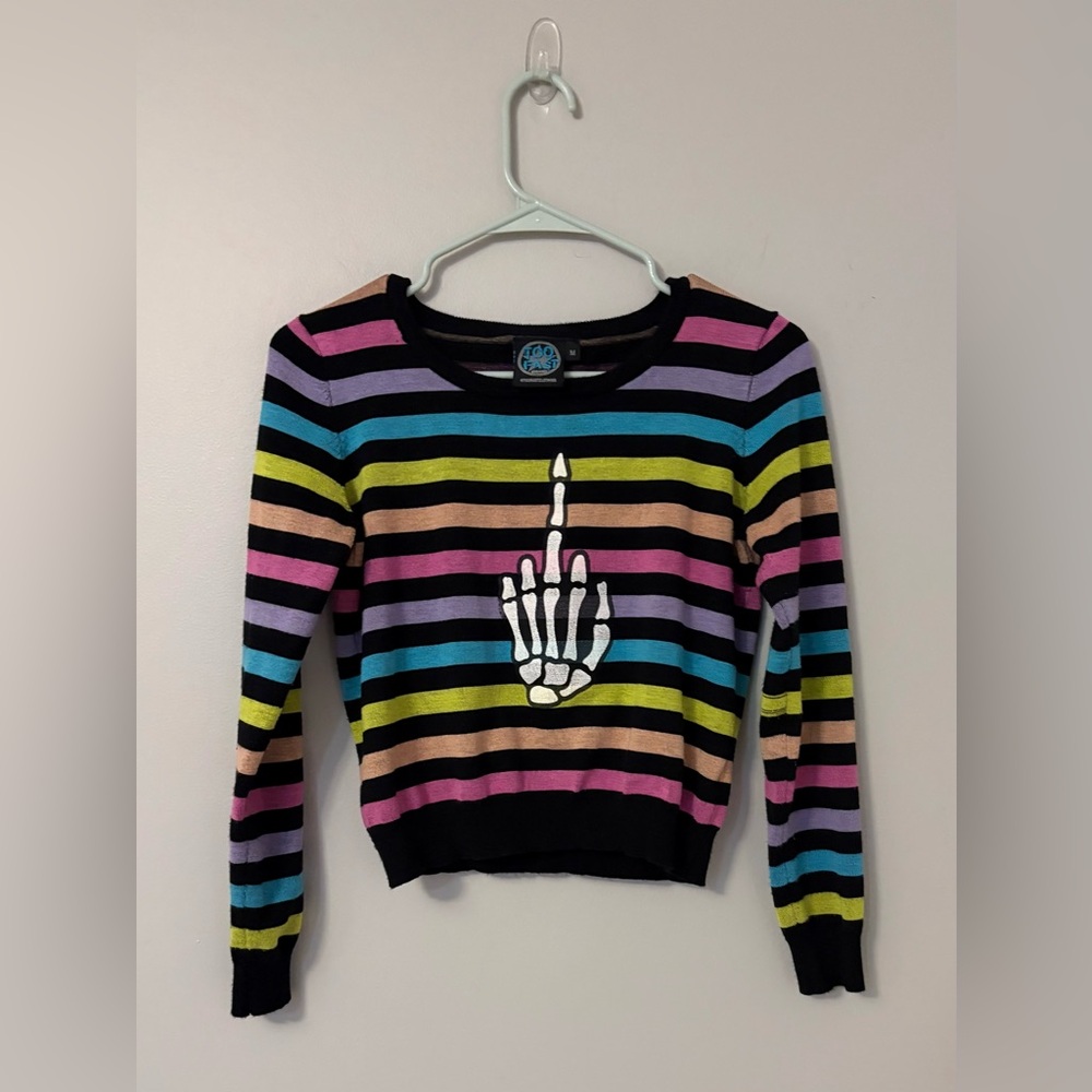 Grunge Rainbow Skeleton Crop Sweater
